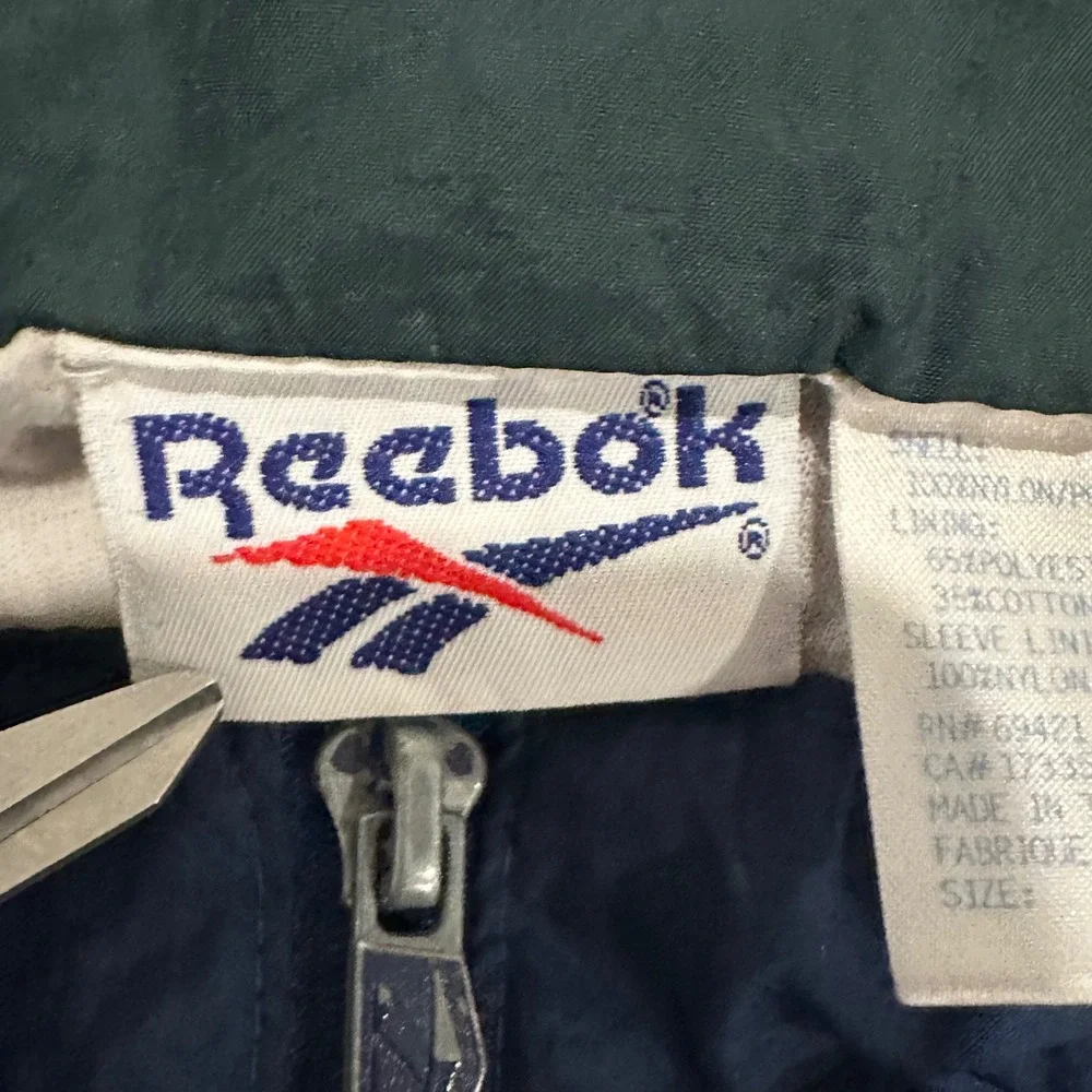 Vintage 90s Reebok Mens Windbreaker Jacket Size L Blue Green Colorblock Flawed